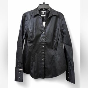 NWT Calvin Klein women’s black button down tapered blouse, size XS